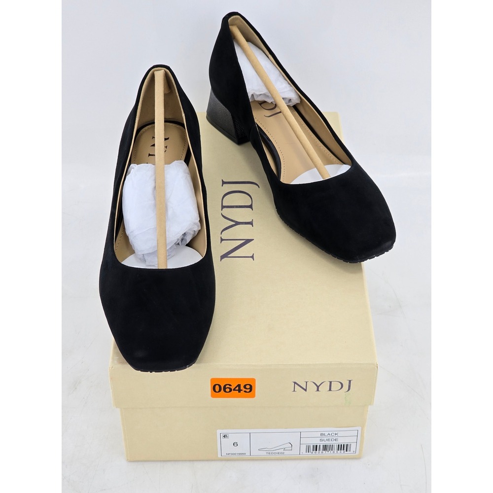 NYDJ Teddie Pump Womens 6 Black Suede Block Heel Square Toe - New